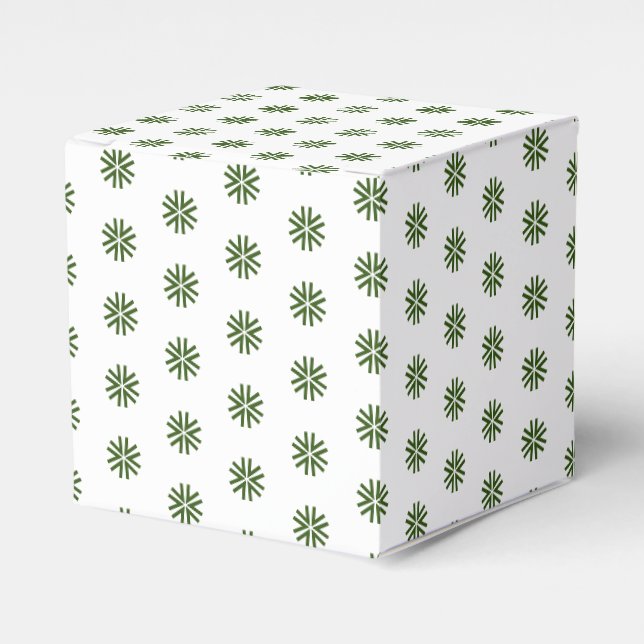 Green white snow star snowflakes pattern gift favour box (Front Side)