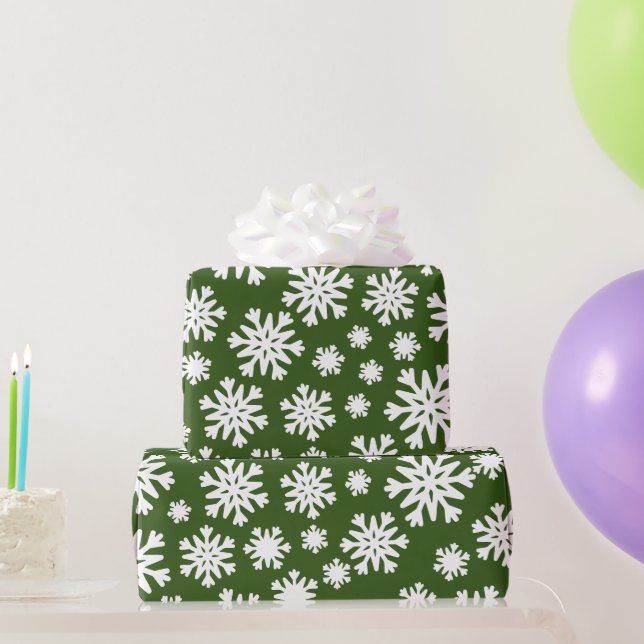 Green White Snowflakes Christmas Holiday Wrapping Paper (Party Gifts)