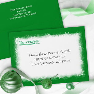 Green White Snowflakes Company Logo Pre-Addressed Envelope