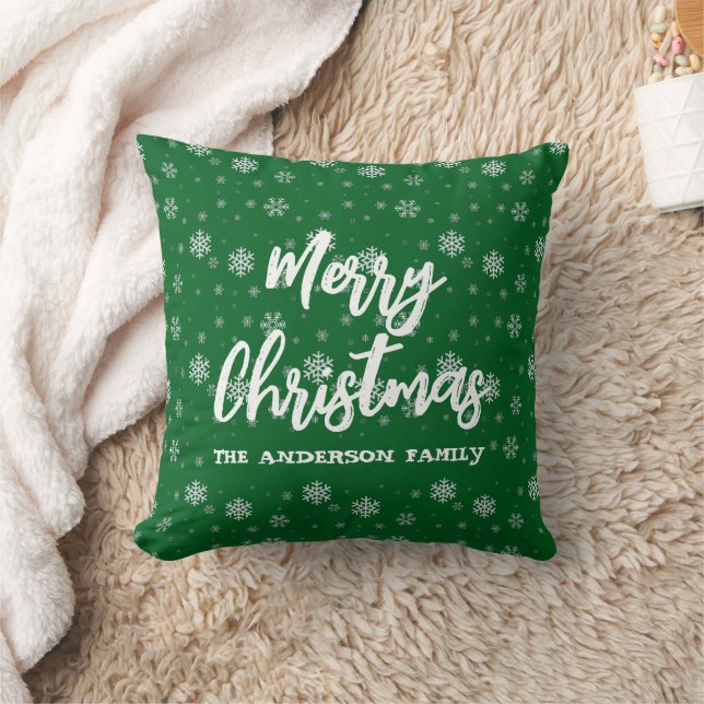 Green White Snowflakes Cute Retro Family Christmas Cushion (Blanket)