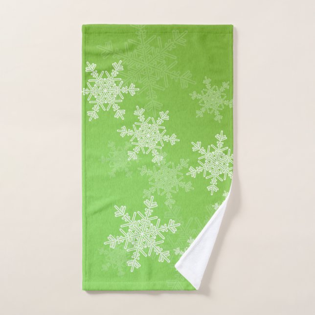 Green White Snowflakes Minimalist Christmas Hand Towel (Hand Towel)