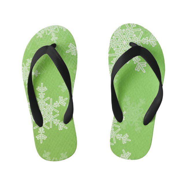 Green White Snowflakes Minimalist Christmas Kid's Thongs (Footbed)