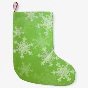Green White Snowflakes Minimalist Christmas Name Small Christmas Stocking