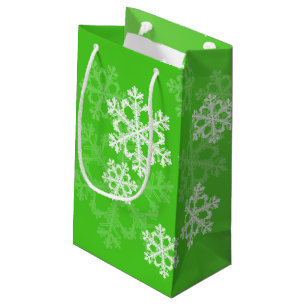 Green White Snowflakes Minimalist Christmas Small Gift Bag