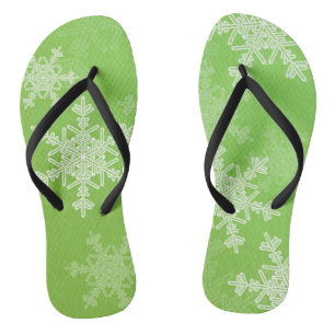 Green White Snowflakes Minimalist Christmas Thongs