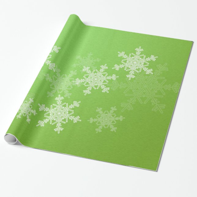 Green White Snowflakes Minimalist Christmas Wrapping Paper (Unrolled)