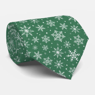 Green White Snowflakes Seamless Pattern Tie