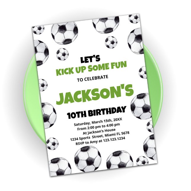 Green White Soccer Birthday Invitations (Creator Uploaded)