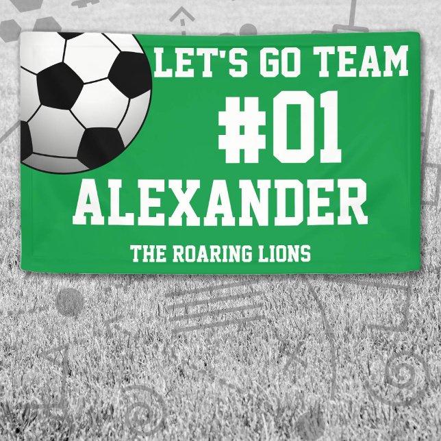 Green White Soccer Team Spirit Banner (Green and White Soccer Let's Go Team Banner. Celebrate your high school or college athlete.)
