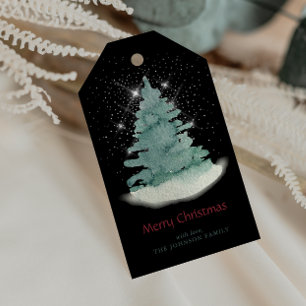 Green White Star Christmas Tree Gift Tags