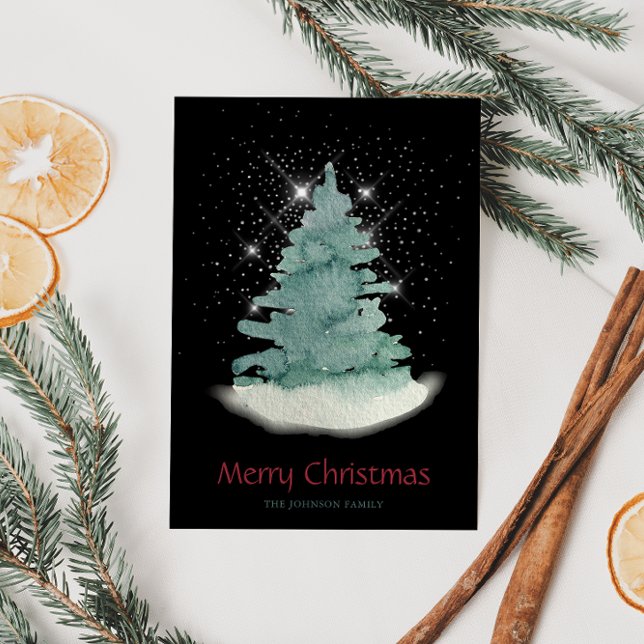 Green White Star Christmas Tree  Holiday Card (Creator Uploaded)