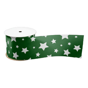 Green White Stars Christmas Holiday Satin Ribbon
