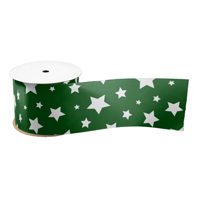 Green White Stars Christmas Holiday Satin Ribbon (Spool)
