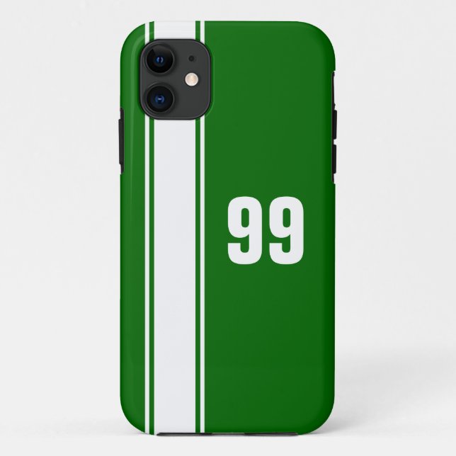 Green & White Stripe Jersey Numbered iPhone Case (Back)