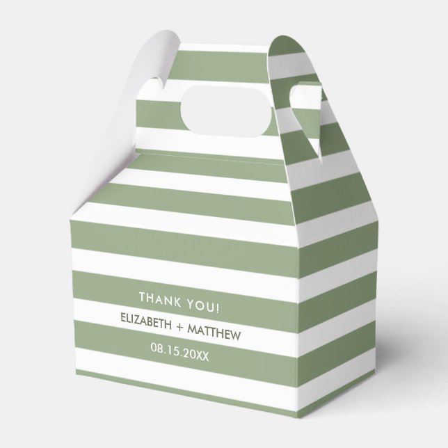 Green White Stripe Pattern Wedding Favour Boxes (Front Side)
