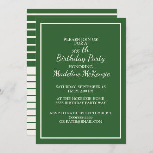 Green White Striped Birthday Party Invite