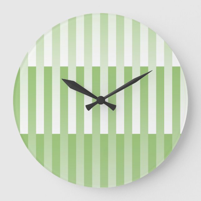 Green White Striped Pattern Large Clock (Front)