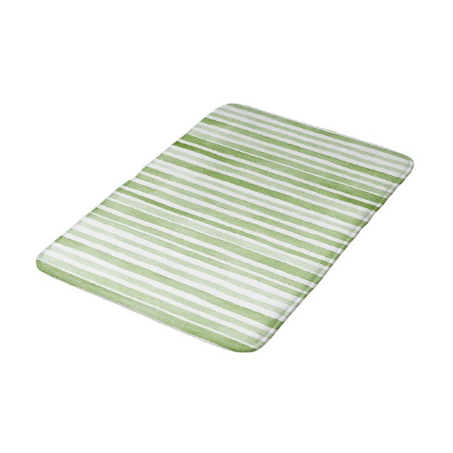 Green White Stripes Bath Mat (Angled)