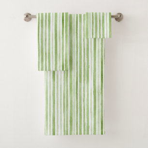 Green White Stripes Bath Towel Set