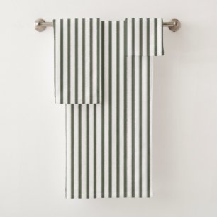 Green White Stripes Bath Towel Set