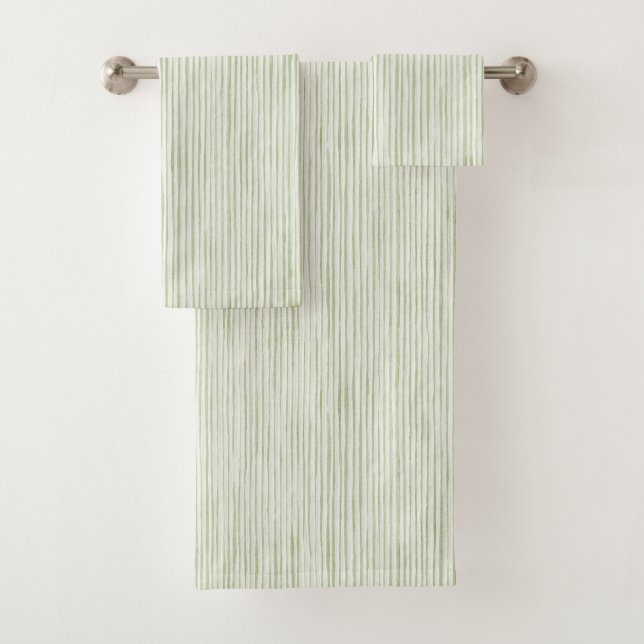 Green White Stripes Bath Towel Set (Insitu)