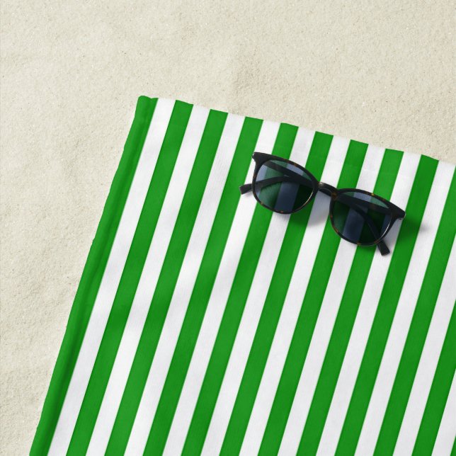 Green + White Stripes  Beach Towel (In Situ)