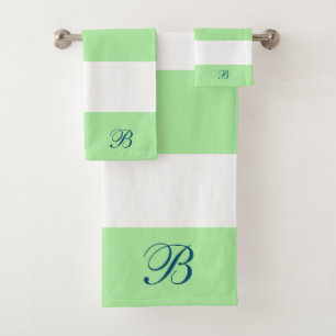 Green & White Stripes Monogram Bath Towel Set