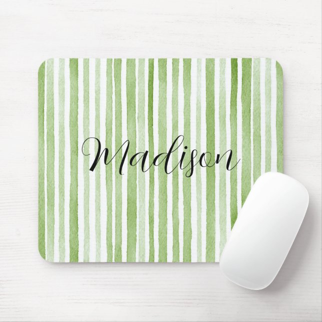 Green White Stripes Mouse Pad (With Mouse)