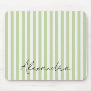 Green White Stripes Name Mouse Pad