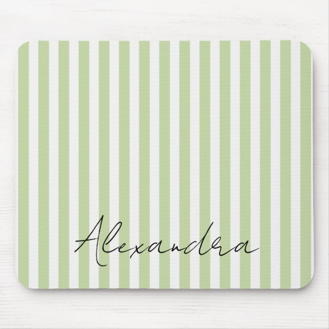 Green White Stripes Name Mouse Pad (Front)