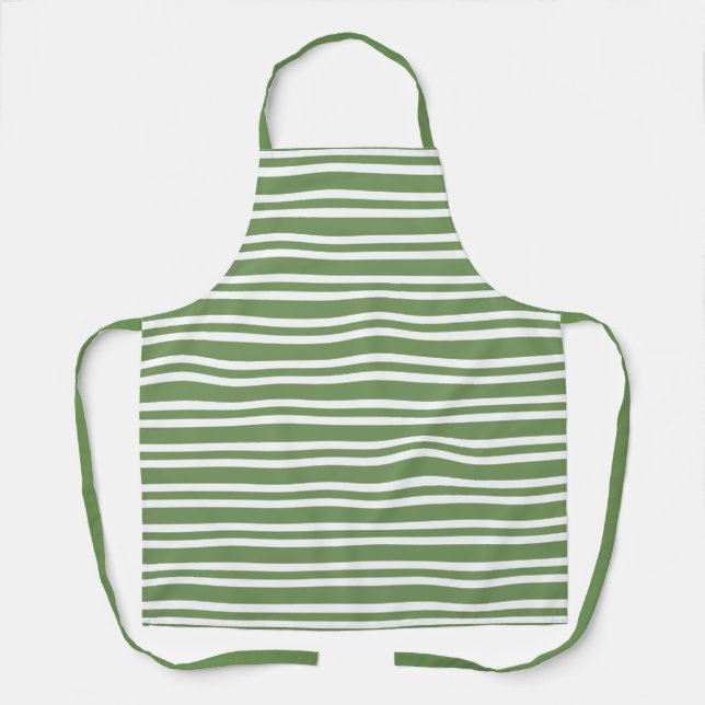 Green White Stripes Pattern Apron (Front)