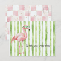 Green White Stripes Pink Flamingo Beach  