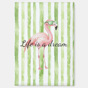 Green White Stripes Pink Flamingo Magnet