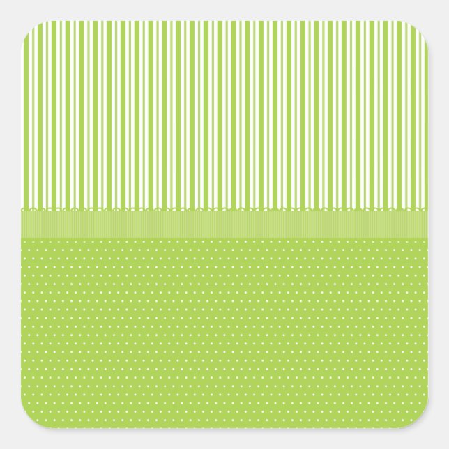 Green White Stripes Polka Dots with a Ribbon Square Sticker (Front)