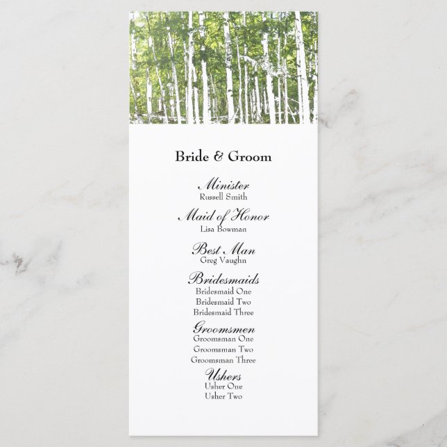 Green White Summer Woods Wedding Program (Front)