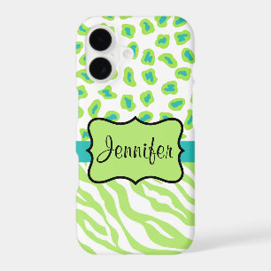 Green White Teal Zebra Leopard Name Personalised