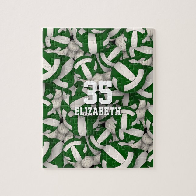green white team colors girls boys volleyball jigsaw puzzle (Vertical)