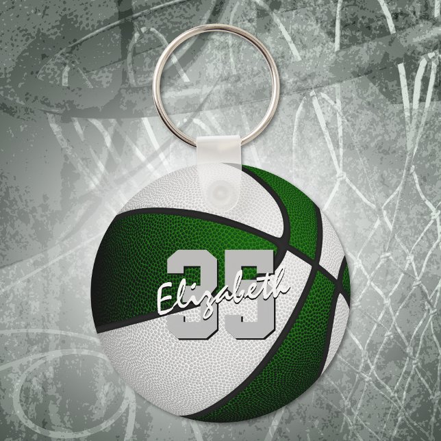 green white team colours boys girls basketball  key ring (Creator Uploaded)