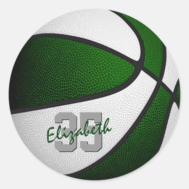 green white team colours girls boys basketball classic round sticker (Front)