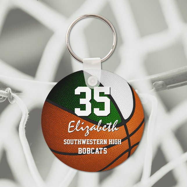 Green white team colours girls boys basketball key ring (Creator Uploaded)