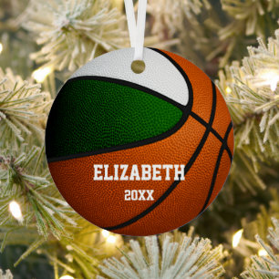 green white team colours girls boys basketball metal tree decoration