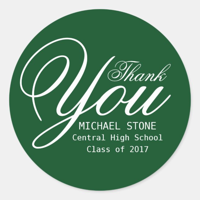 Green White Thank You Graduation Stickers Custom (Front)