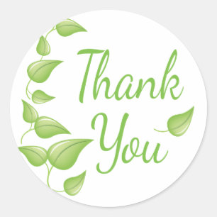 Green & White Thank You Leaf Wedding Party Leaves Classic Round Sticker