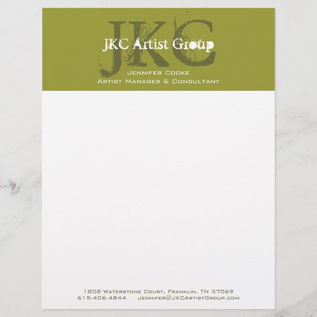 Green White Three Initial Business Logo Letterhead (Front)