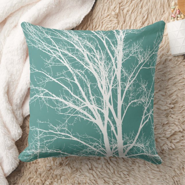 Green White Tree Branches Cushion (Blanket)
