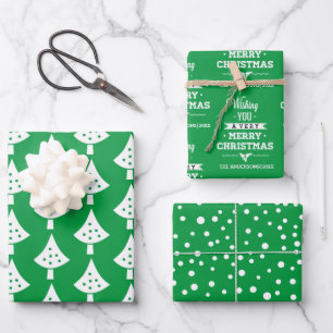 Green white trees snowflakes and wishes Christmas Wrapping Paper Sheet
