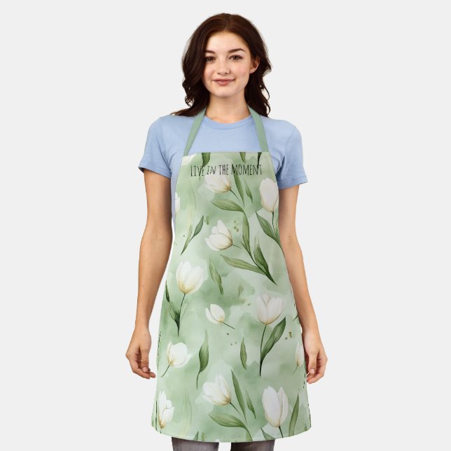 Green White Tulip Flowers Apron (Worn)