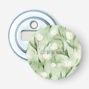 Green White Tulip Flowers Bottle Opener