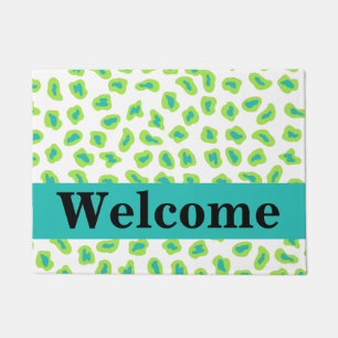 Green White Turquoise Leopard Skin Pattern Welcome Doormat