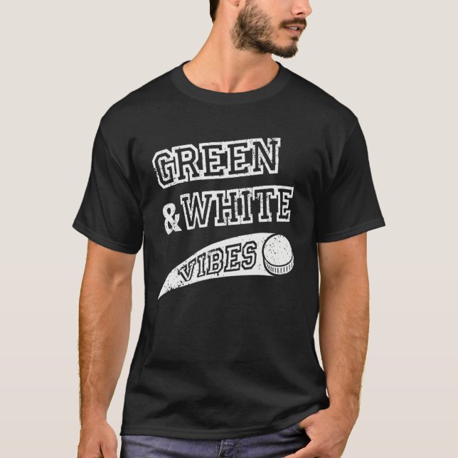Green & White Vibes Hockey Team Fan T-Shirt (Front)